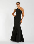 Black Ivory One Shoulder Mermaid Gown With 3D Flower