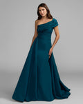 Ocean Pleated One Shoulder Gown With Overskirt