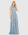 Blue Embroidered Cap Sleeve A Line Gown