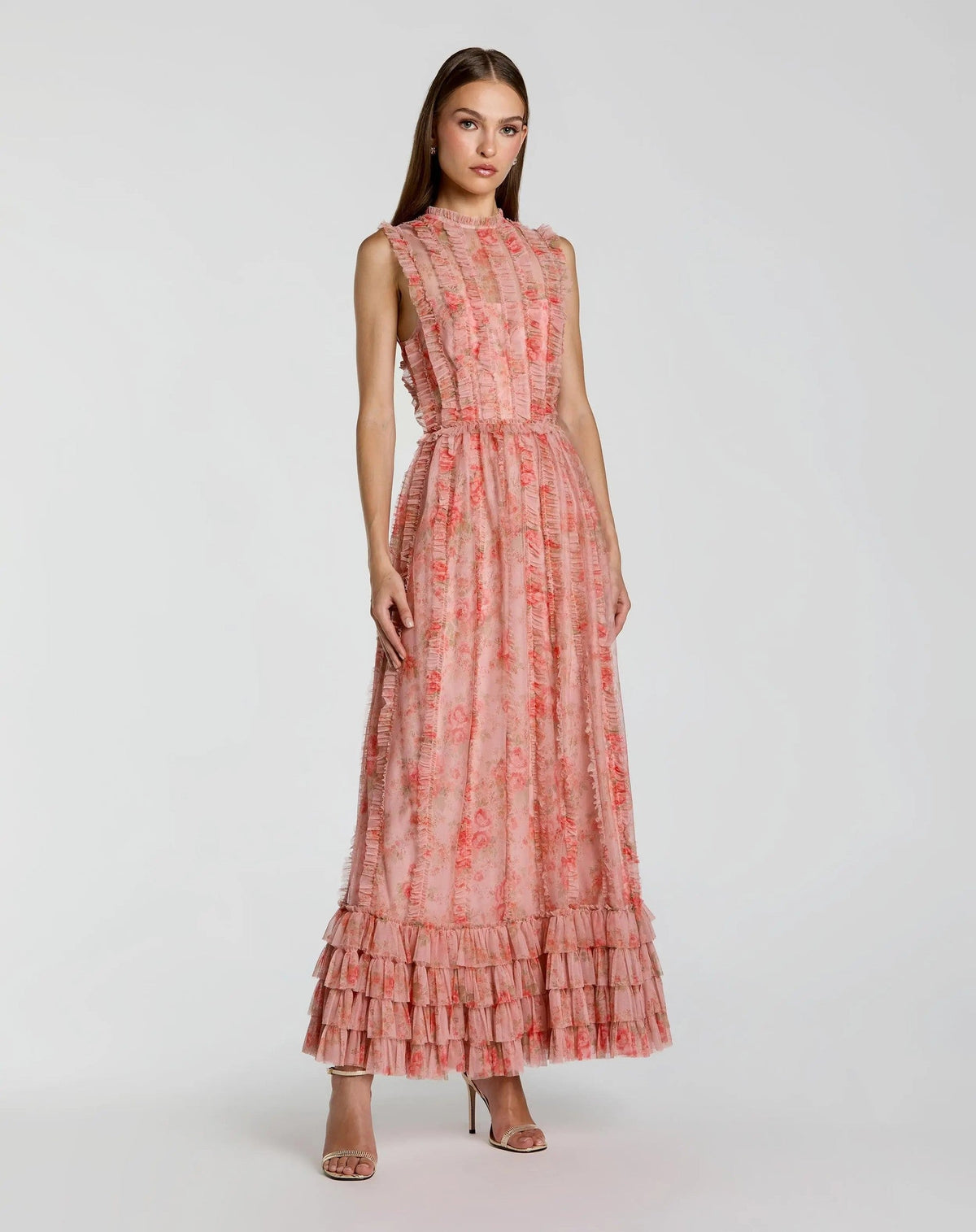 Rose Multi Floral Print Ruffle Maxi Dress