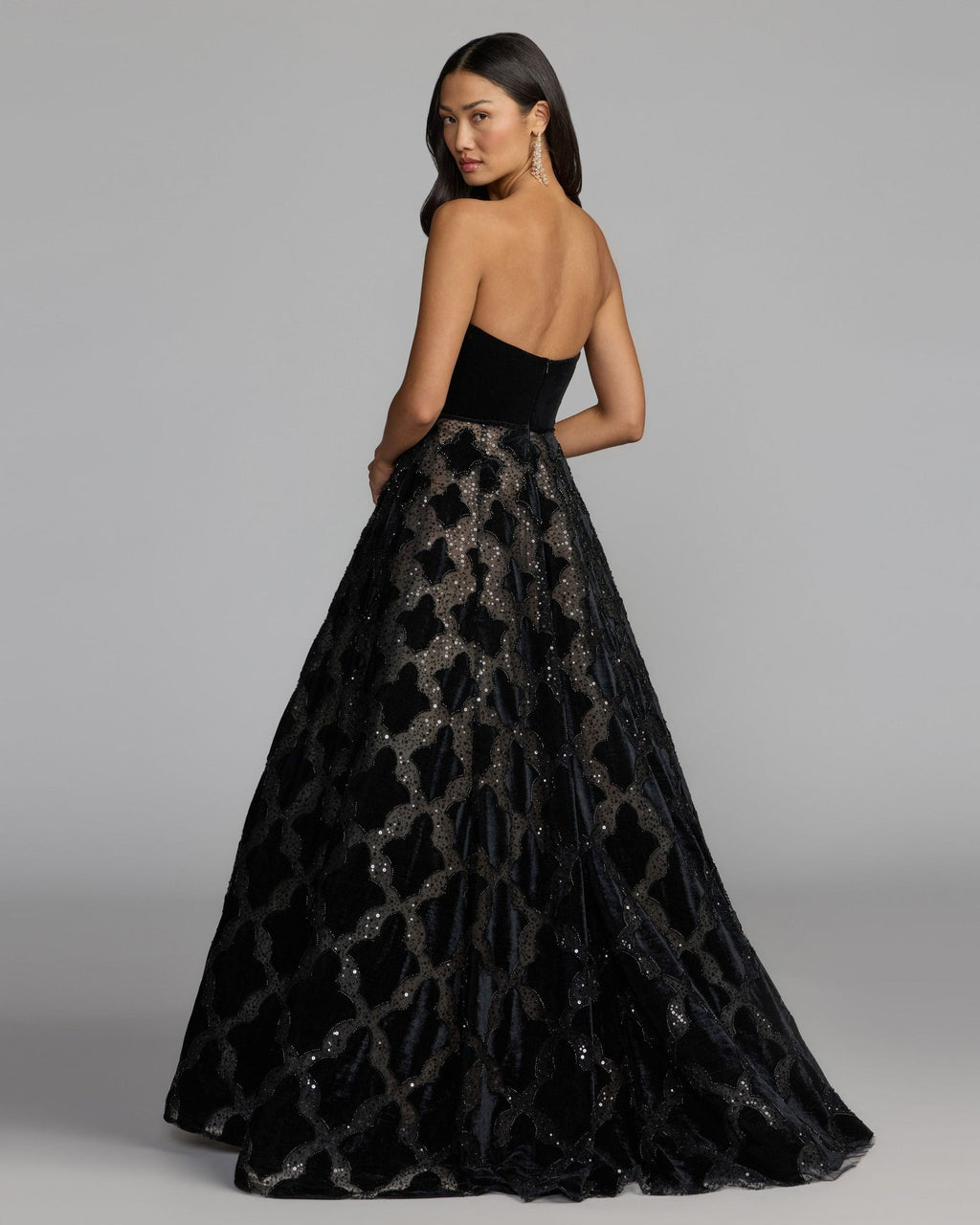 Black Strapless Velvet Bodice Embellished Ball Gown