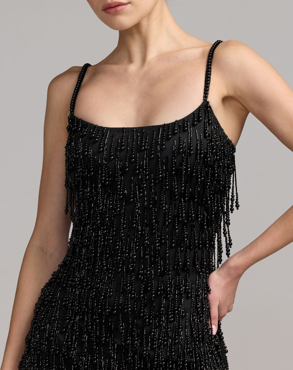 Black Pearl Fringe Mini Dress