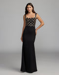Black Gold Embellished Square Neck Column Gown