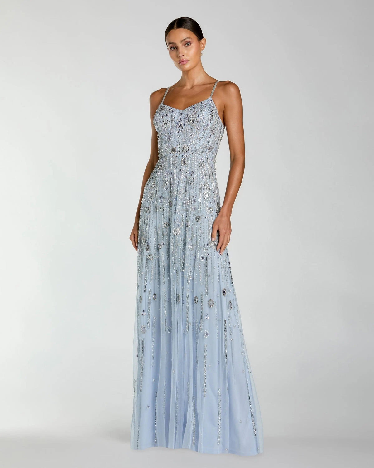 Powder Blue Rhinestone Embellished Sweetheart Neck A-Line Gown