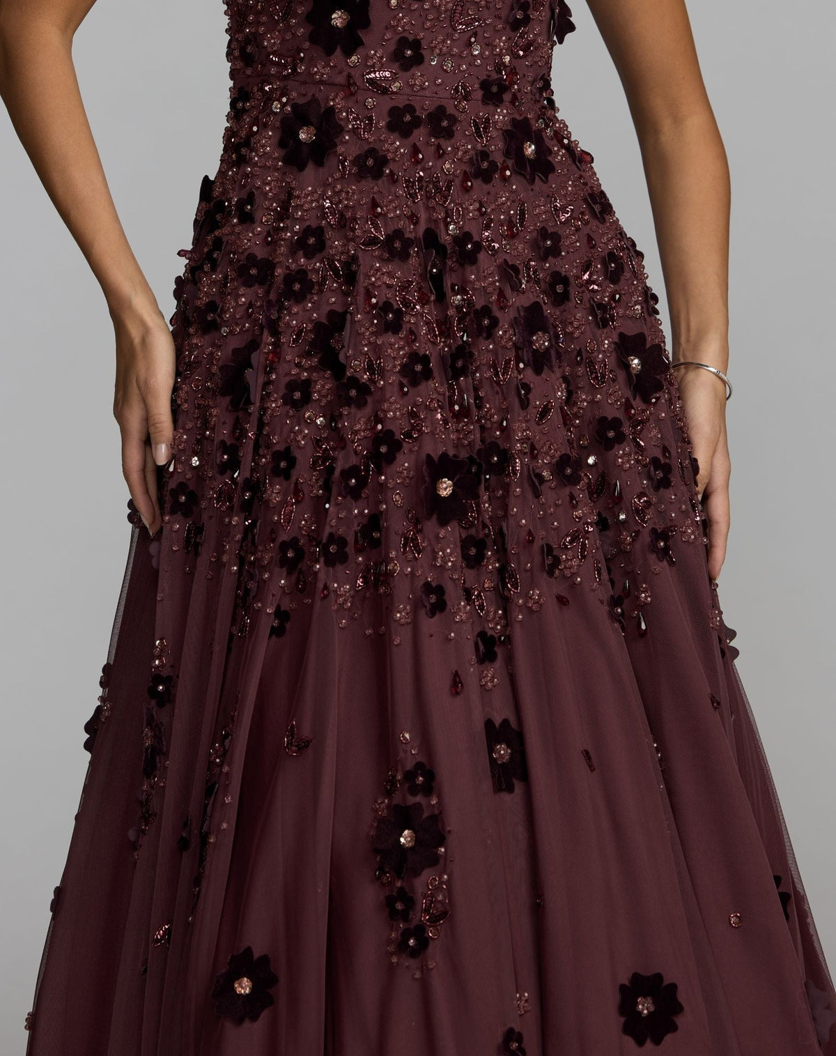 Amethyst Floral Embellished Strapless Ball Gown