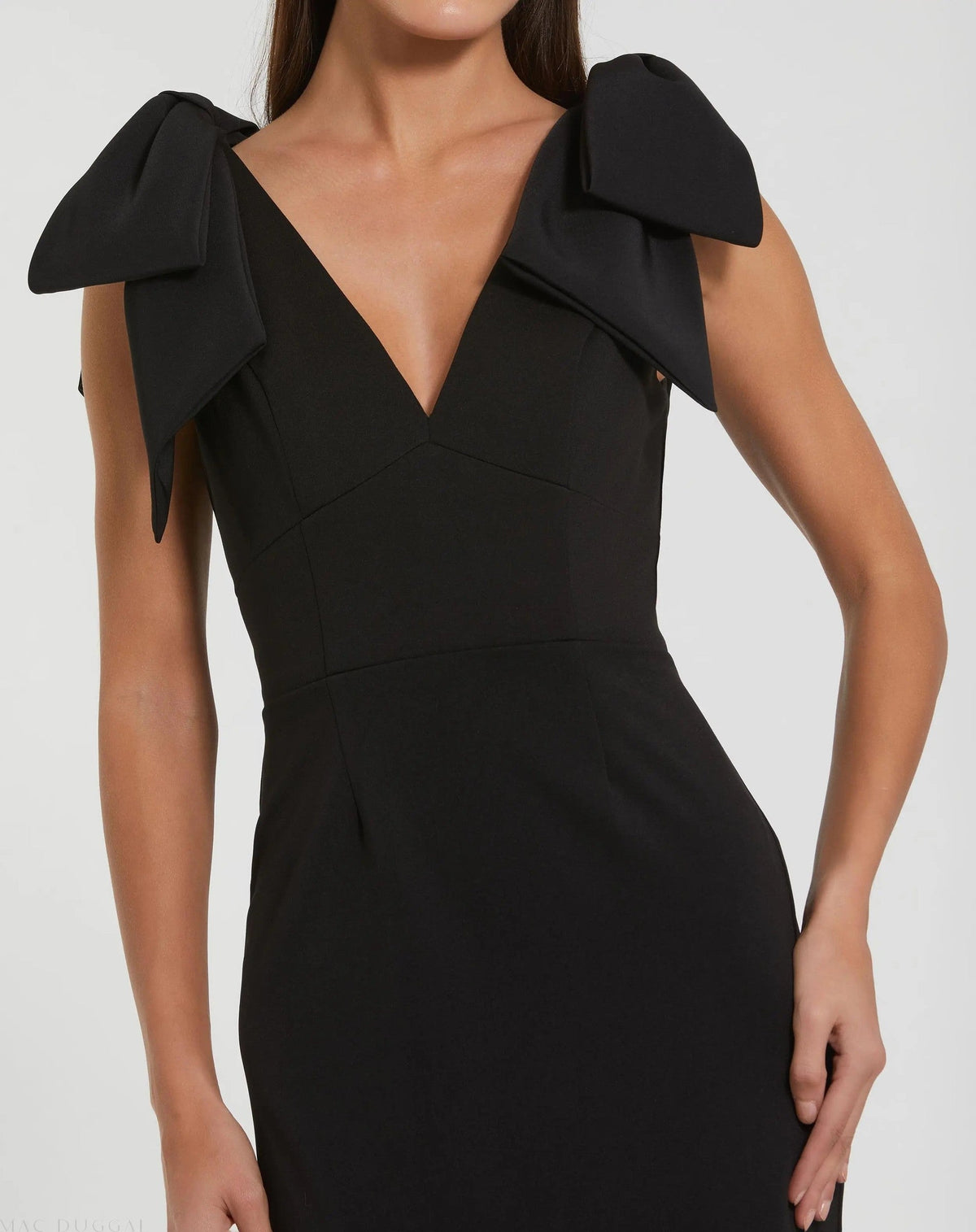 Black Sleeveless Crepe Midi Dress With Bow Straps