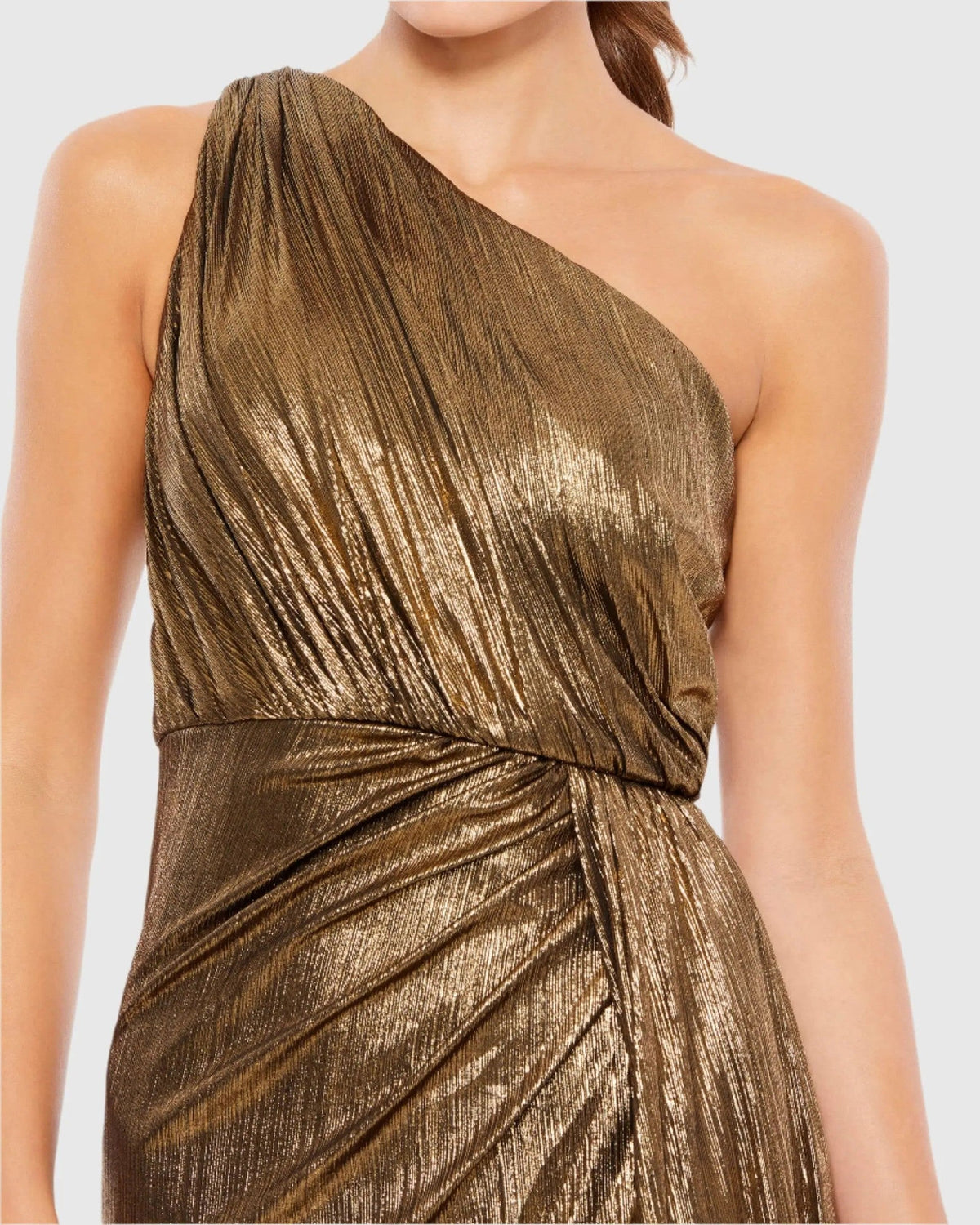 Antique Gold One Shoulder Draped Gown