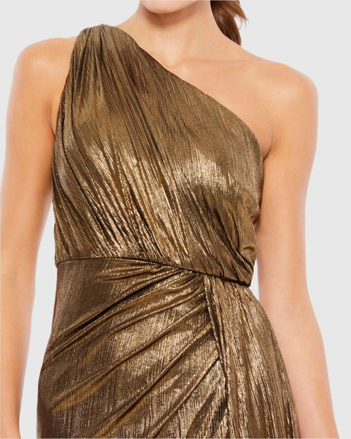 Antique Gold One Shoulder Draped Gown