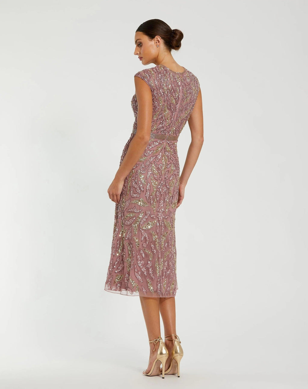 Purple Sequin Embellished High Neck Midi Dress