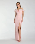 Dusty Rose Off The Shoulder Column Gown With 3D Flowers