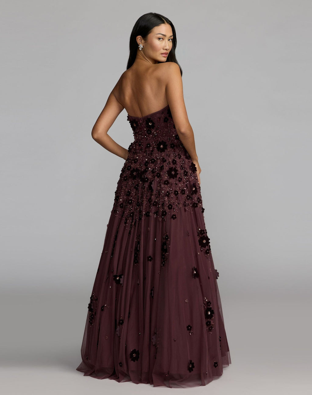 Amethyst Floral Embellished Strapless Ball Gown