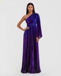 Violet Ombre Pleated Charmeuse One Shoulder Ombre Gown