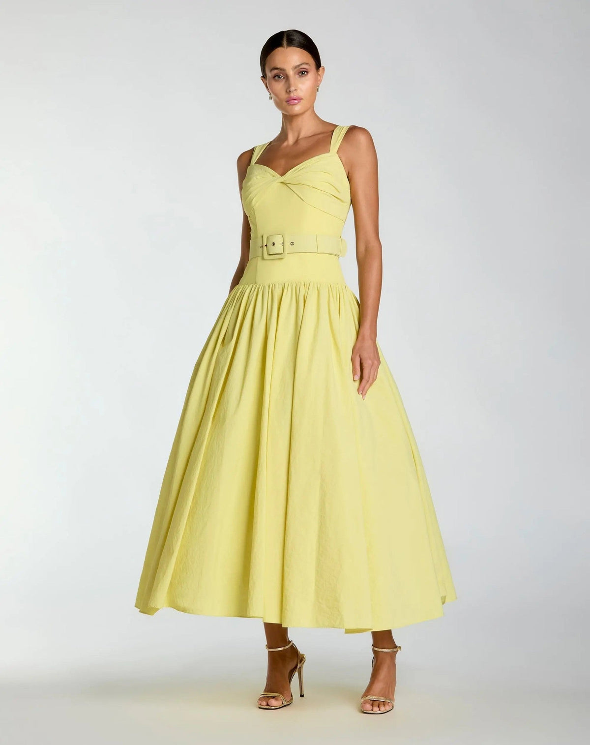 Yellow Sweetheart Belted Midi Dress