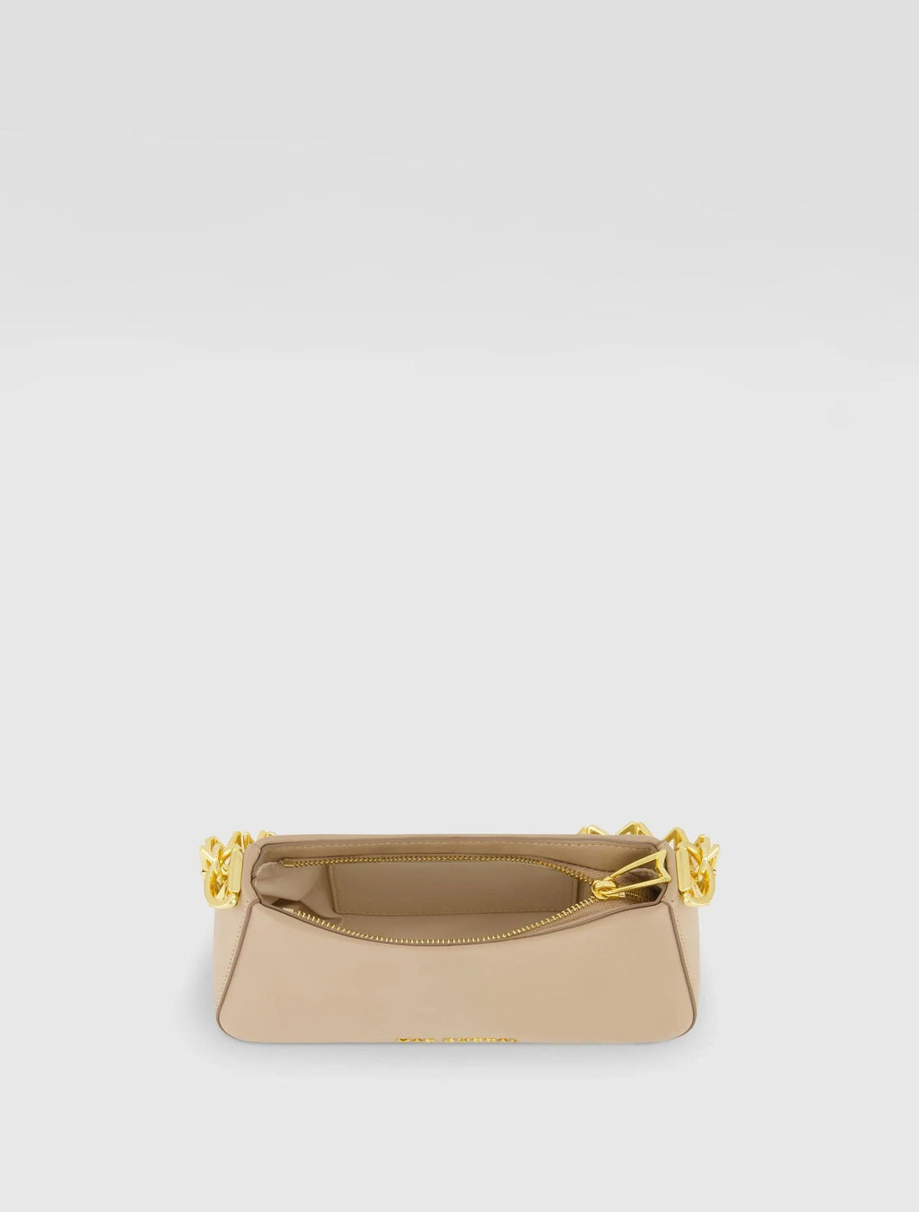 Beige Small Leather Shoulder Bag with Gold Chain