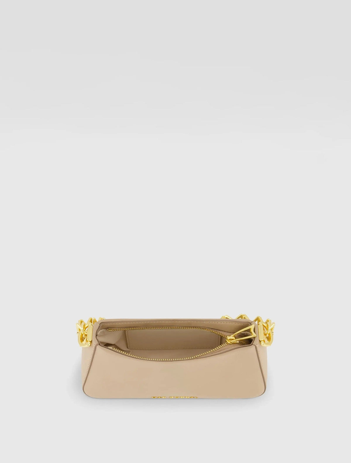 Beige Small Leather Shoulder Bag with Gold Chain