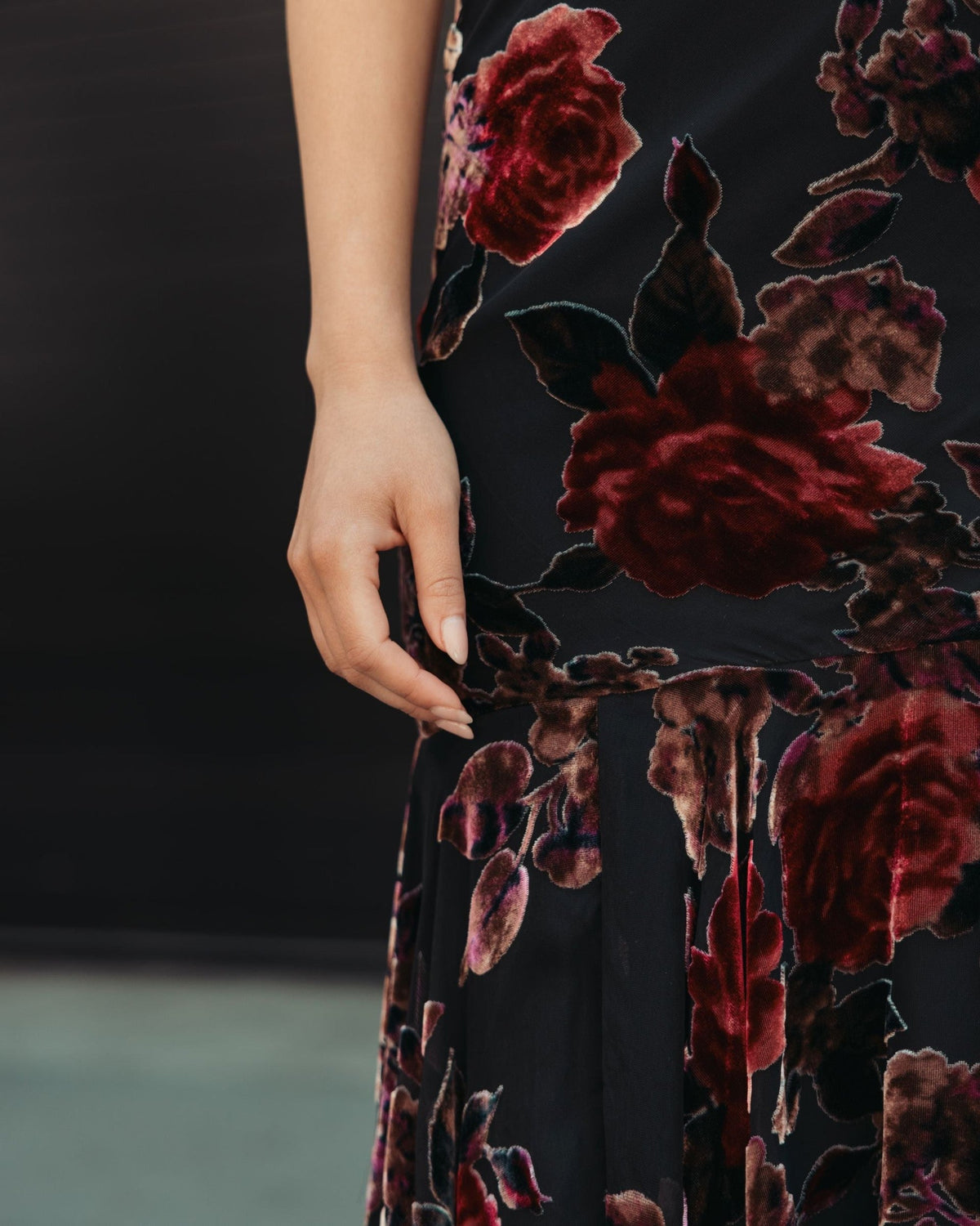 Black Floral Velvet Mermaid Gown With Bows