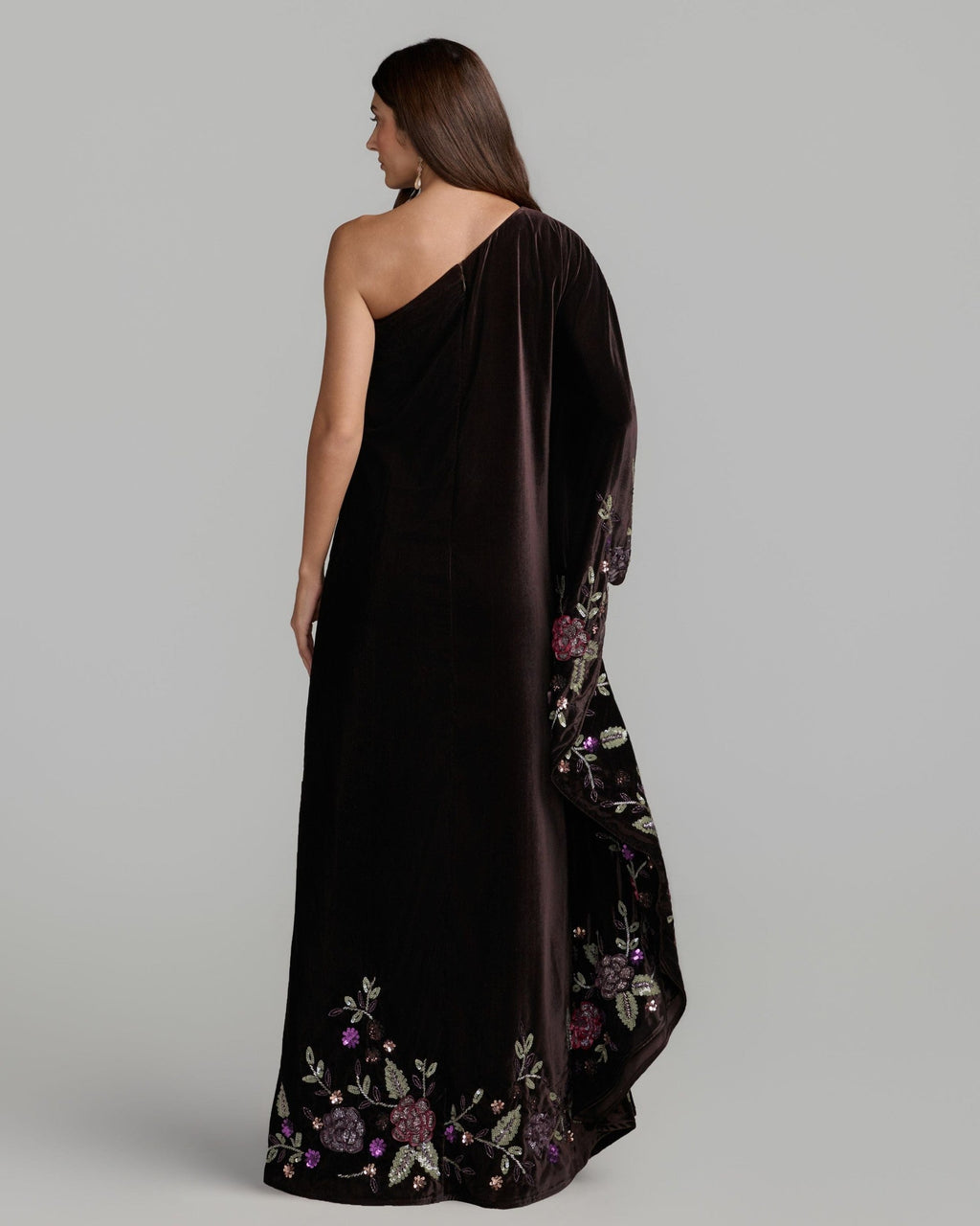 Aubergine Multi Embellished Velvet Kaftan Gown