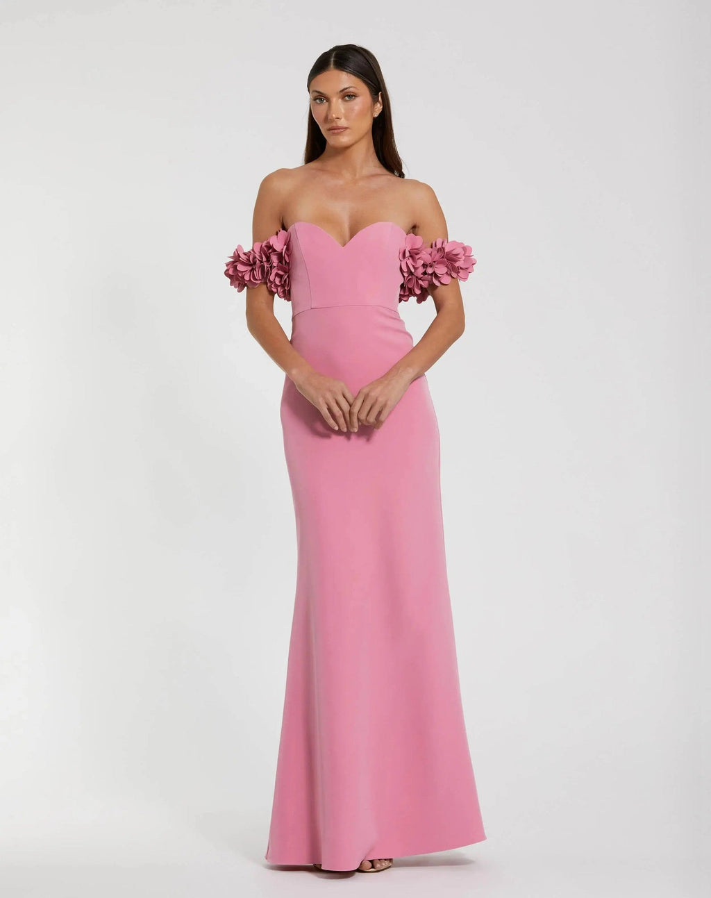 Rose Crepe Off The Shoulder Gown With 3D Flowers