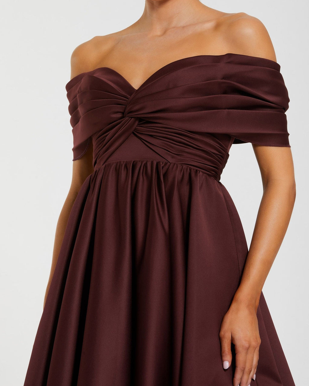 Wine Off The Shoulder Satin A-Line Gown