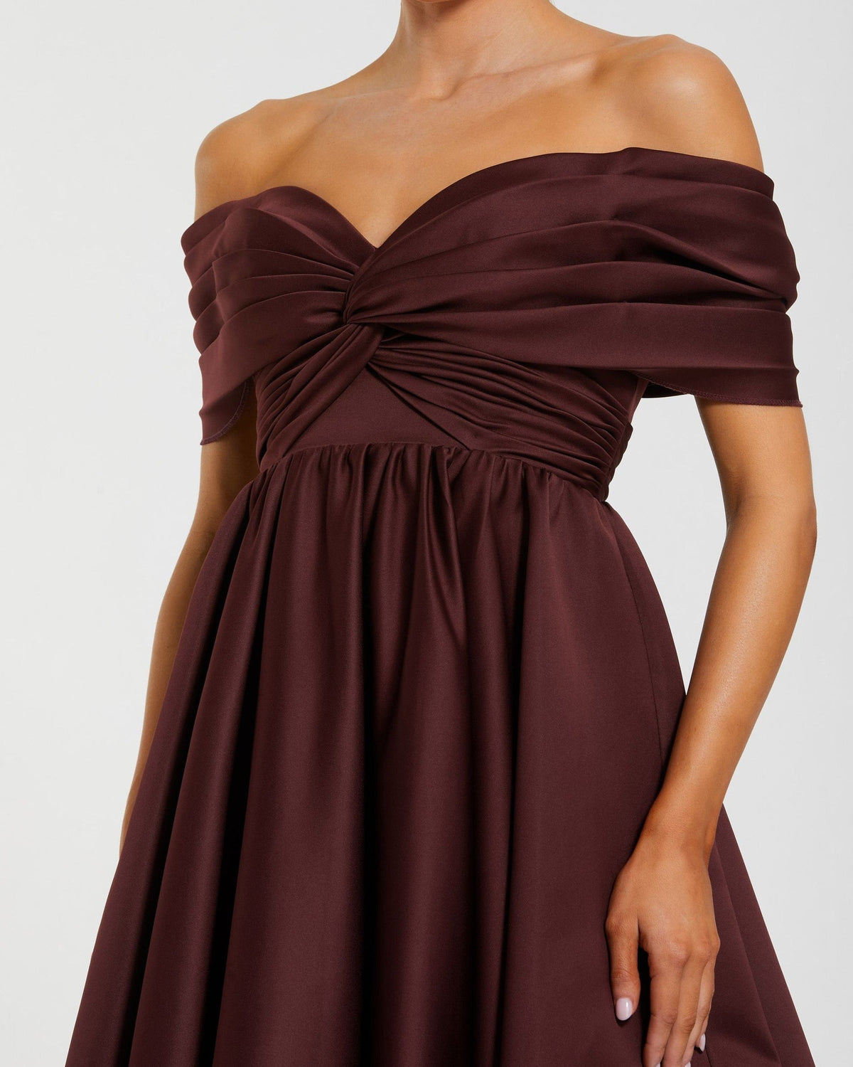 Wine Off The Shoulder Satin A-Line Gown