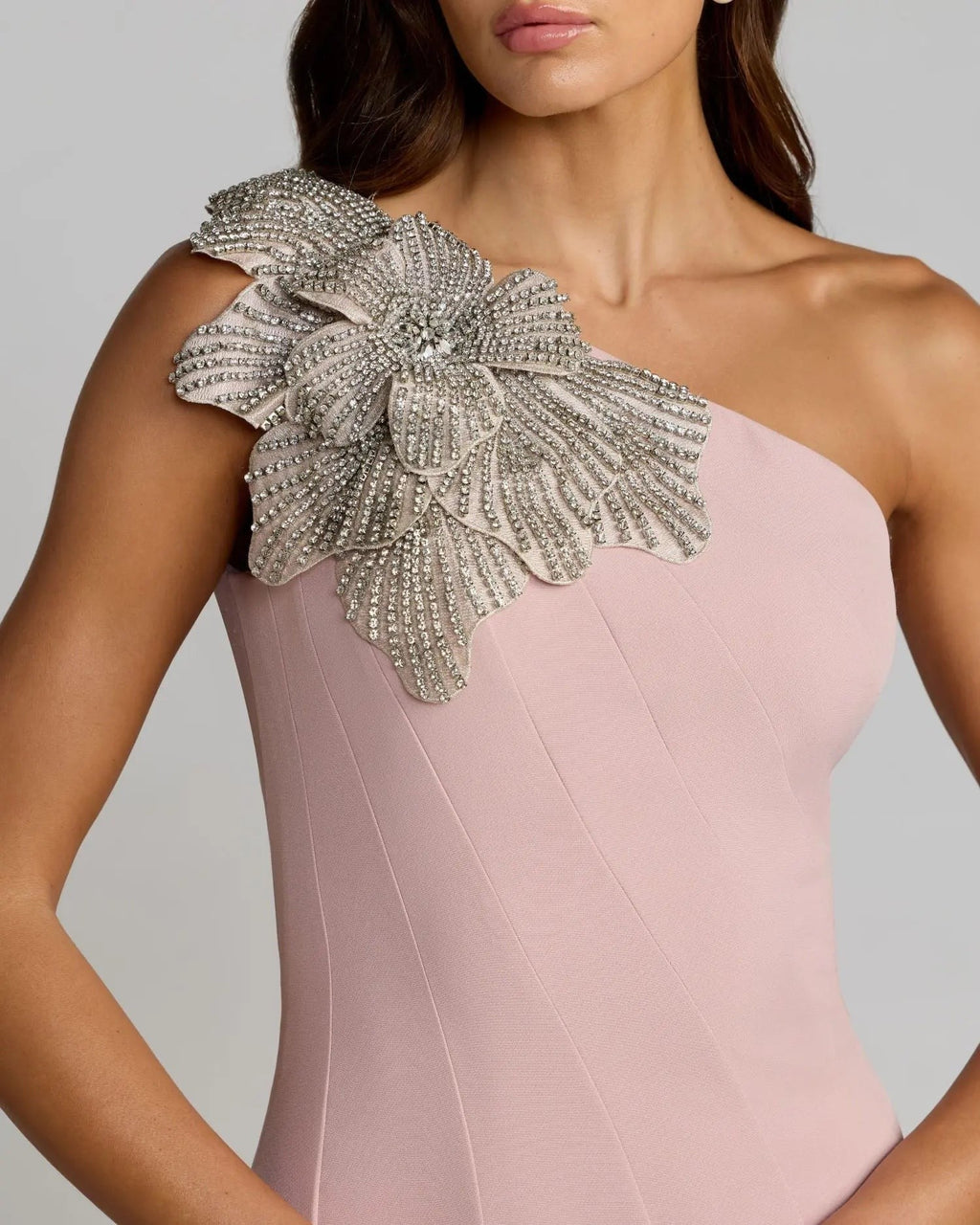 Rose One Shoulder Trumpet Gown With Crystal Flower
