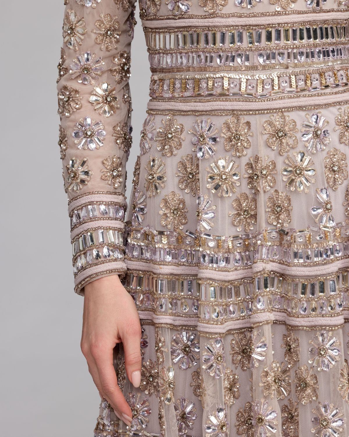 Vintage Lilac Embellished Long Sleeve A-Line Gown