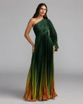 Petite Green Pleated Charmeuse One Shoulder Ombre Gown