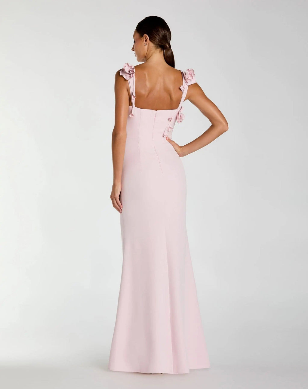 Blush Sleeveless Crepe Column Gown With Floral Detail