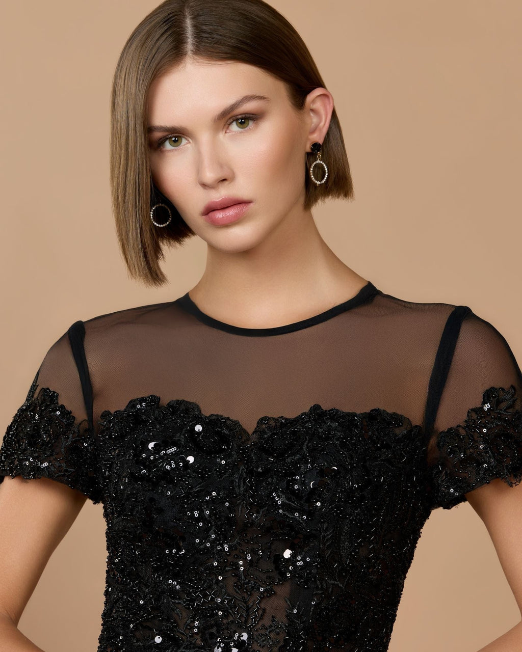 Black Embellished High Neck Gown With Tiered Ruffle Skirt