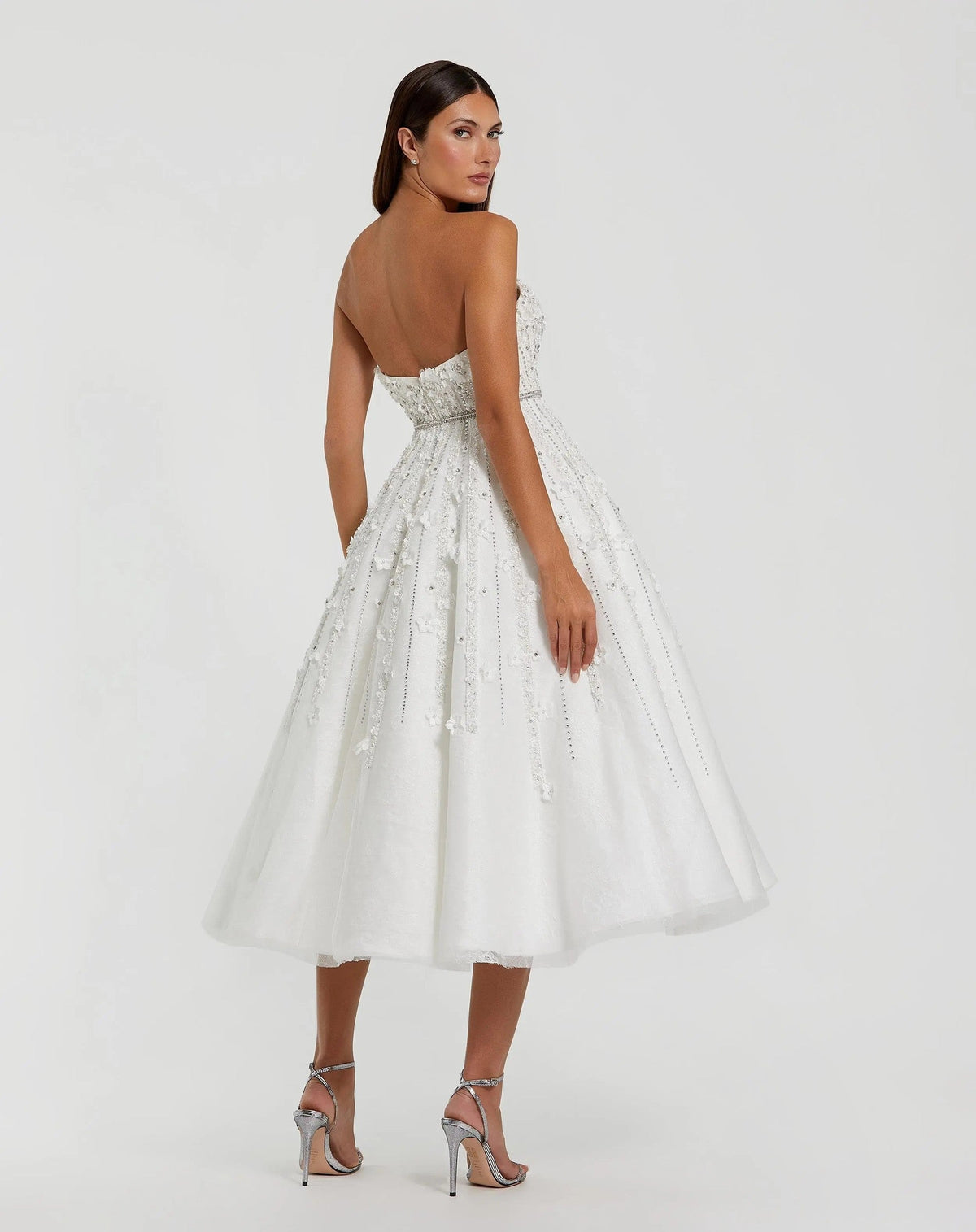Ivory Strapless Floral Embellished Midi Dress