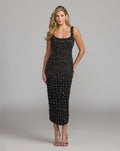 Black Scoop Neck Beaded Scuba Midi Dress