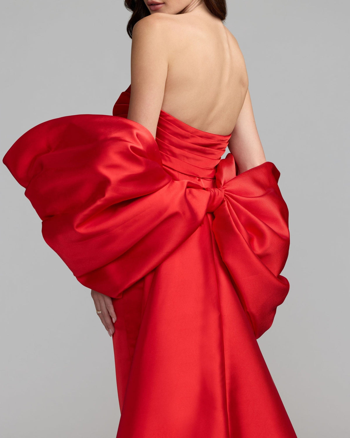 Ruby Satin Column Gown With Oversized Bow