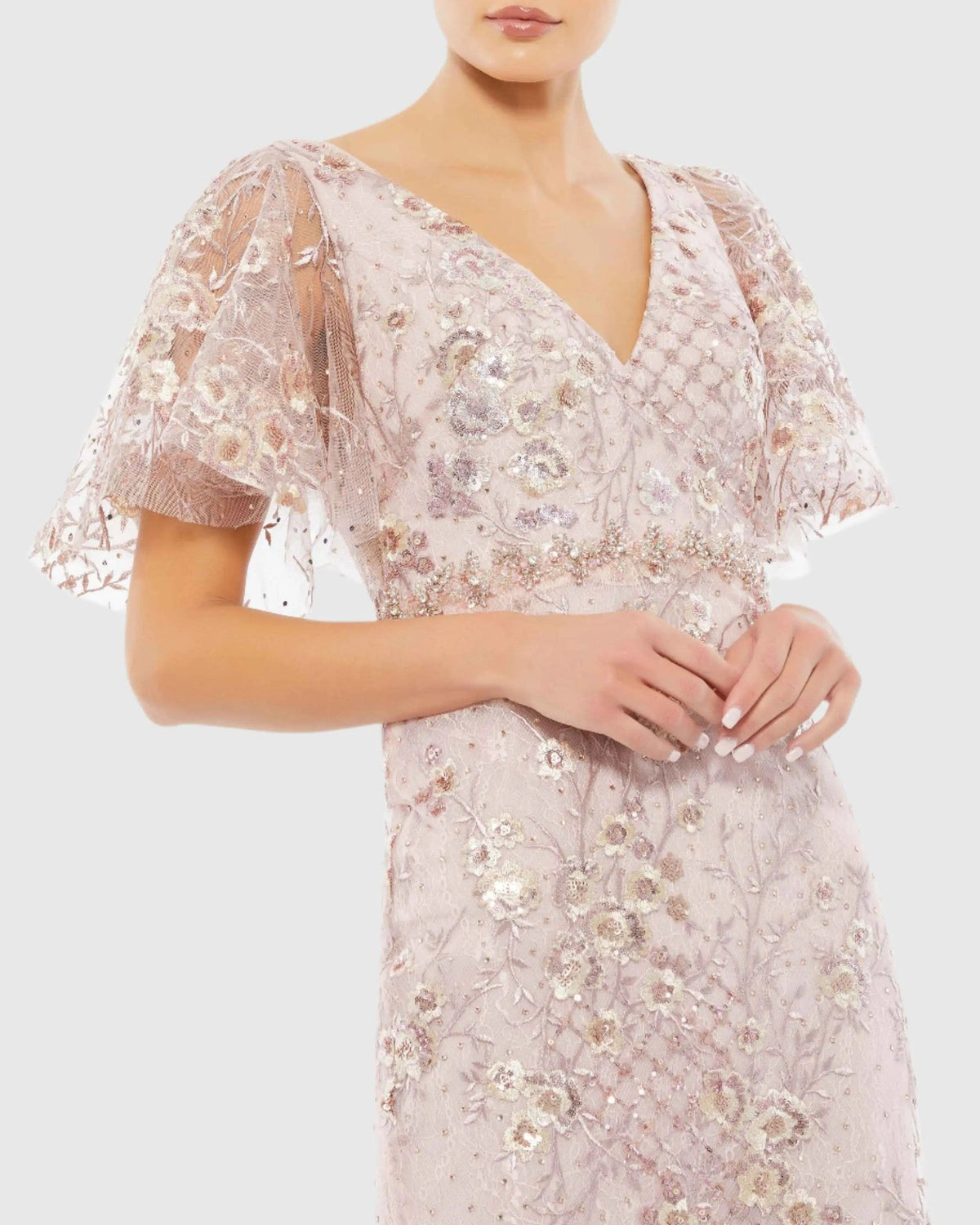 Rose Pink Embellished Butterfly Sleeve Cocktail Dress