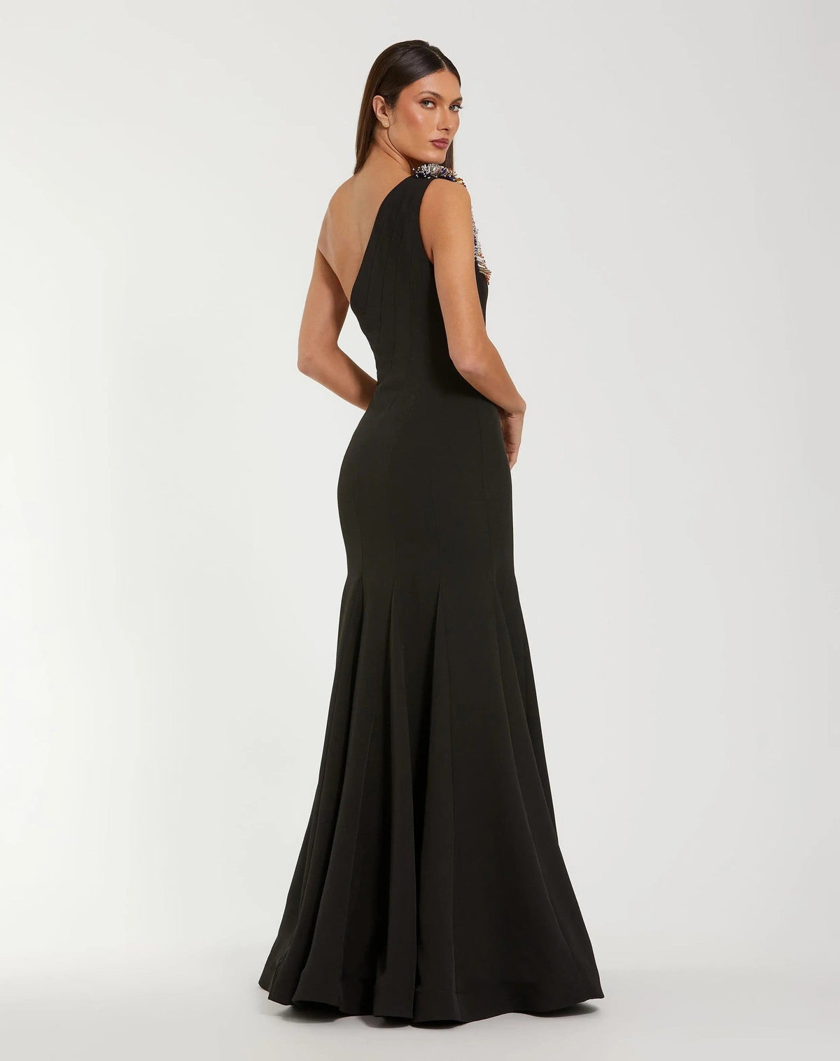 Black Multi One Shoulder Beaded Mermaid Gown
