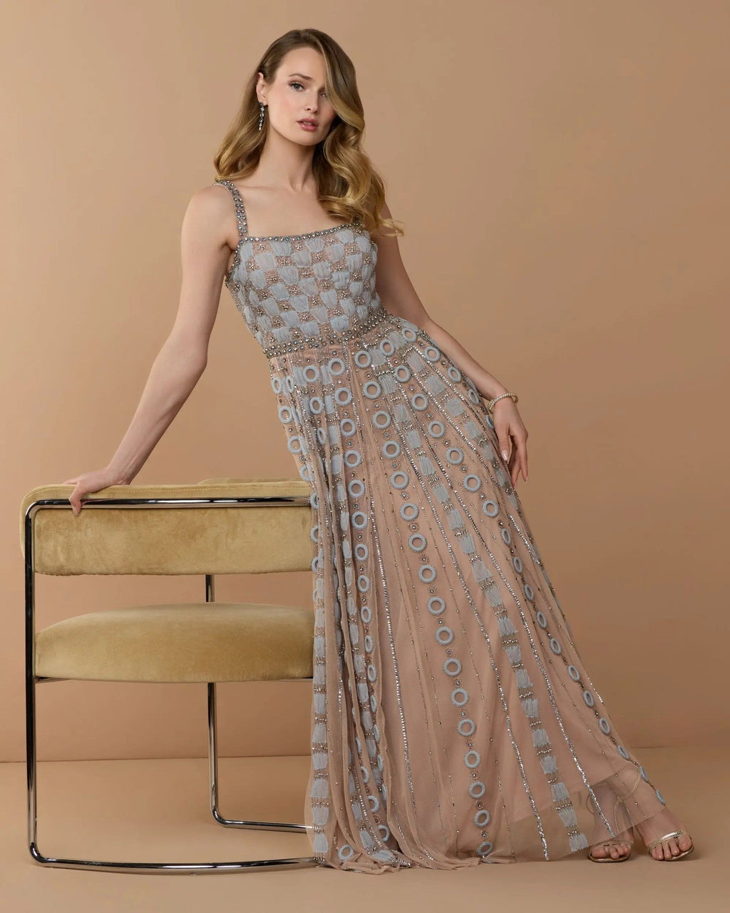 Powder Blue Sleeveless Embellished A-line Gown