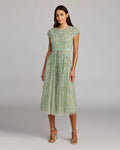 Sage Floral Embellished Cap Sleeve Midi Dress