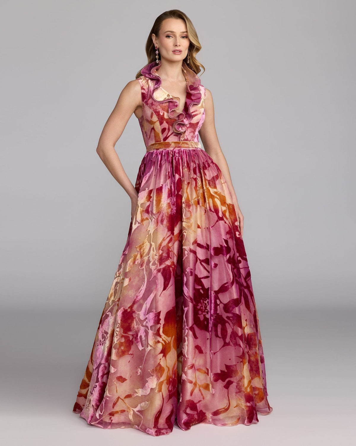 Orchid Multi Sleeveless Velvet Ruffle Ball Gown