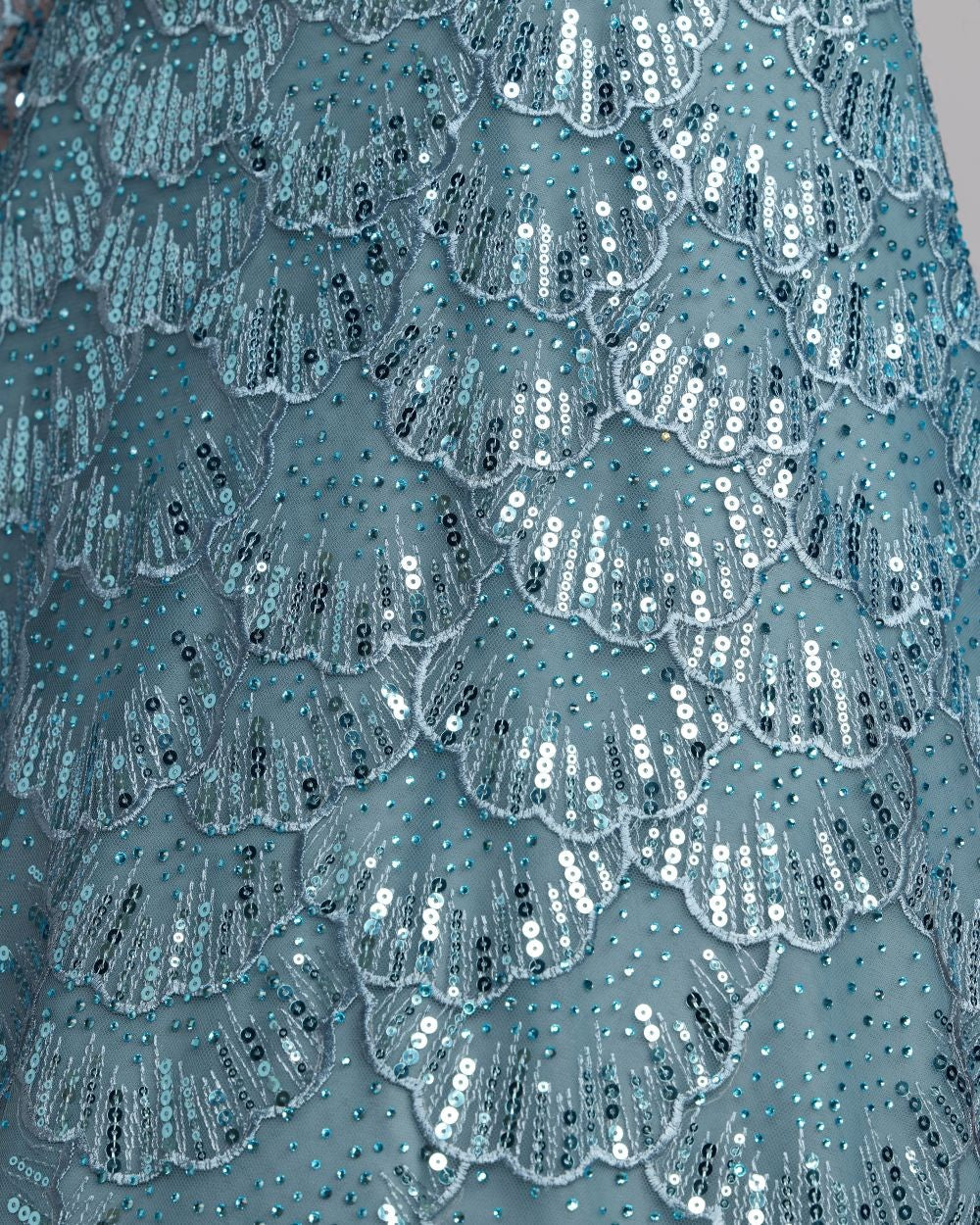 French Blue Embellished Floral Appliqué Ball Gown