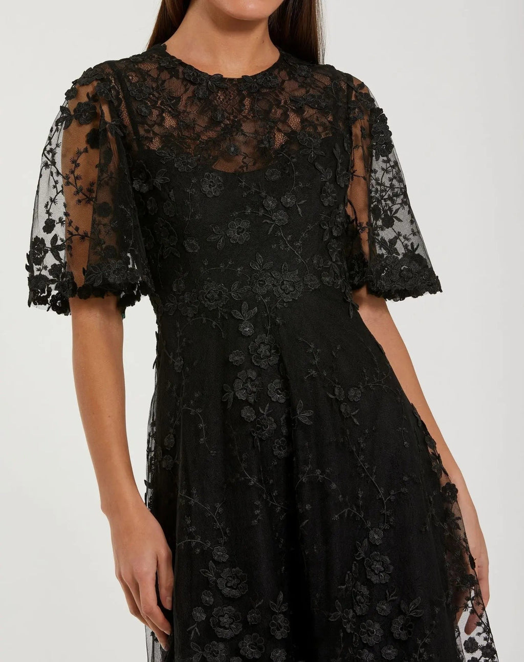 Women's Flutter Sleeve Embroidered Midi Dress
