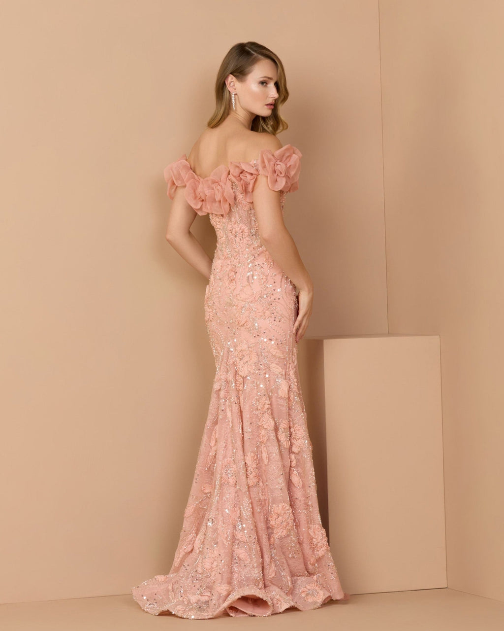 Blush Off The Shoulder Embellished Mermaid Gown
