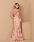 Blush Off The Shoulder Embellished Mermaid Gown