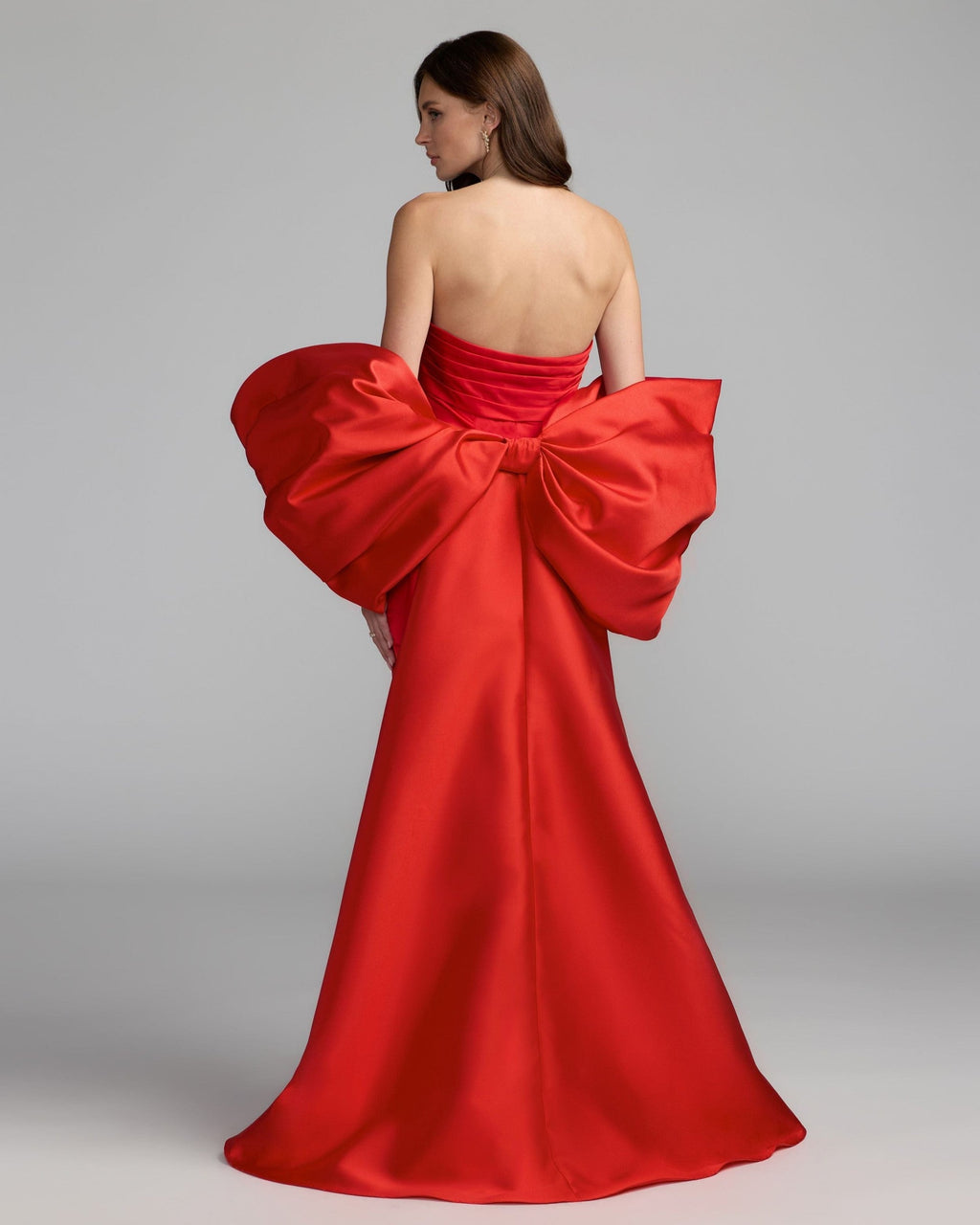 Ruby Satin Column Gown With Oversized Bow