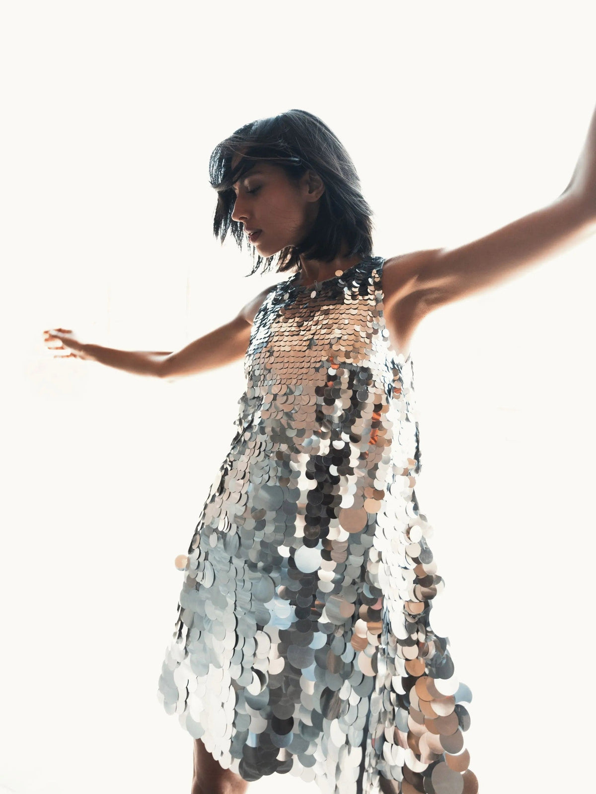 Silver Paillette Sequin Sleeveless Mini Dress