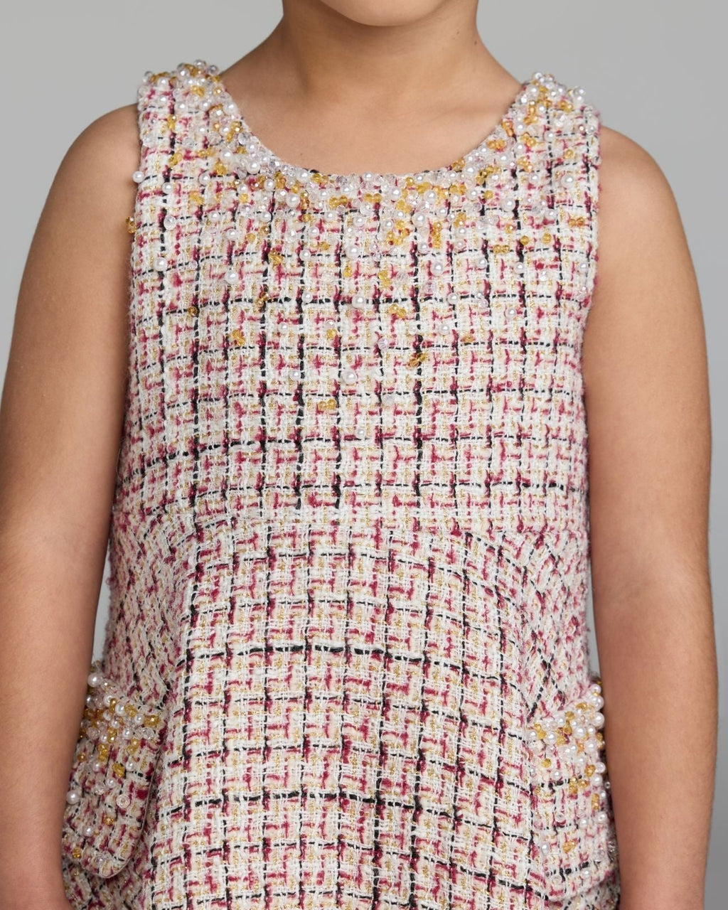 Girls Cherry Beaded Boucle Mini Dress