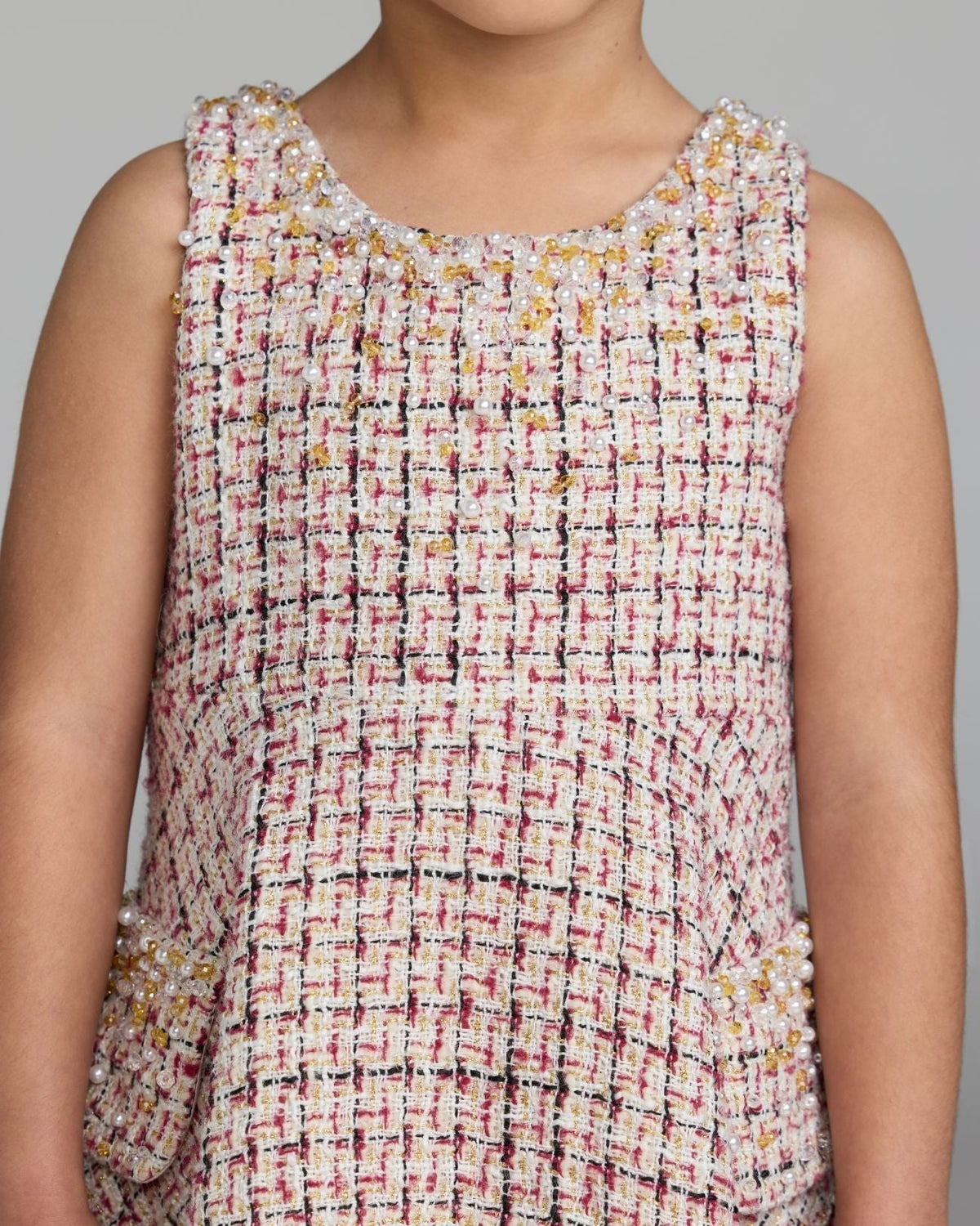 Girls Cherry Beaded Boucle Mini Dress