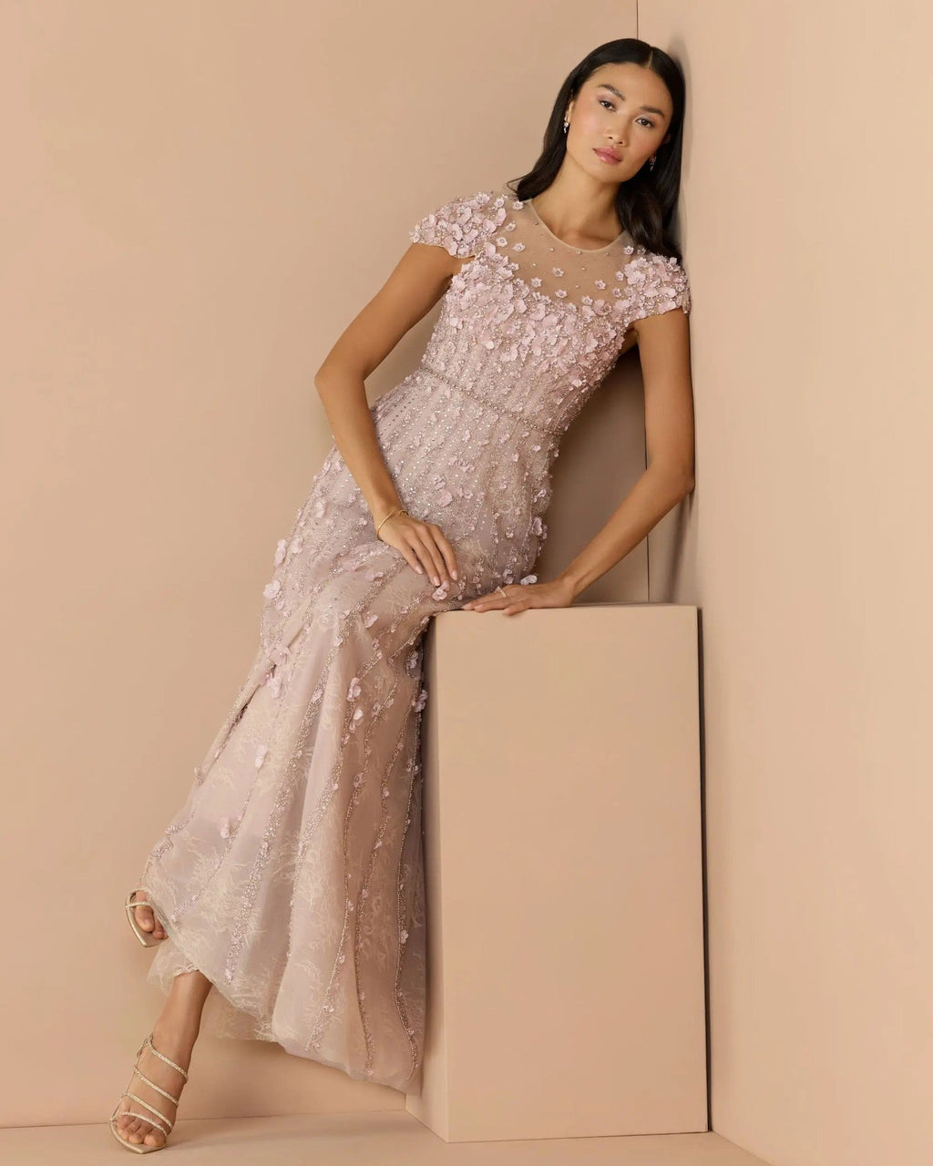 Vintage Lilac Embellished Lace Illusion Neck A-Line Gown