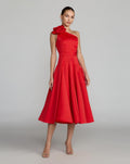 Red One Shoulder Satin Midi Dress With 3D Flower