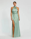 Sage Sleeveless Open Back Satin Gown