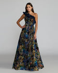 Black Multi One Shoulder Burnout Velvet Gown