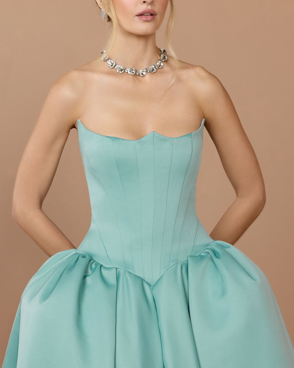 Seafoam Strapless Satin Corset Ball Gown